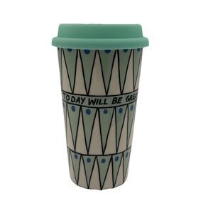Molly Hatch Ceramic Travel Mug & Lid Anthropologie Today Will Be Great Geometric